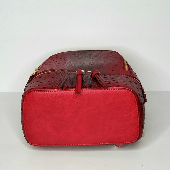 Mini Red Ostrich Embossed Backpack / Wallet - Picture 4 of 9